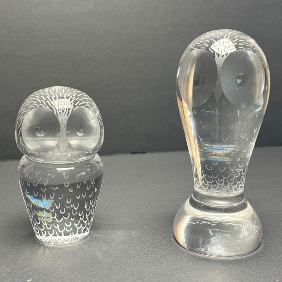 Kosta Boda Other - Set of 2 Vicke Lindstrand Kosta Crystal Owls - Signed f 15 & LG 2458 Sweden